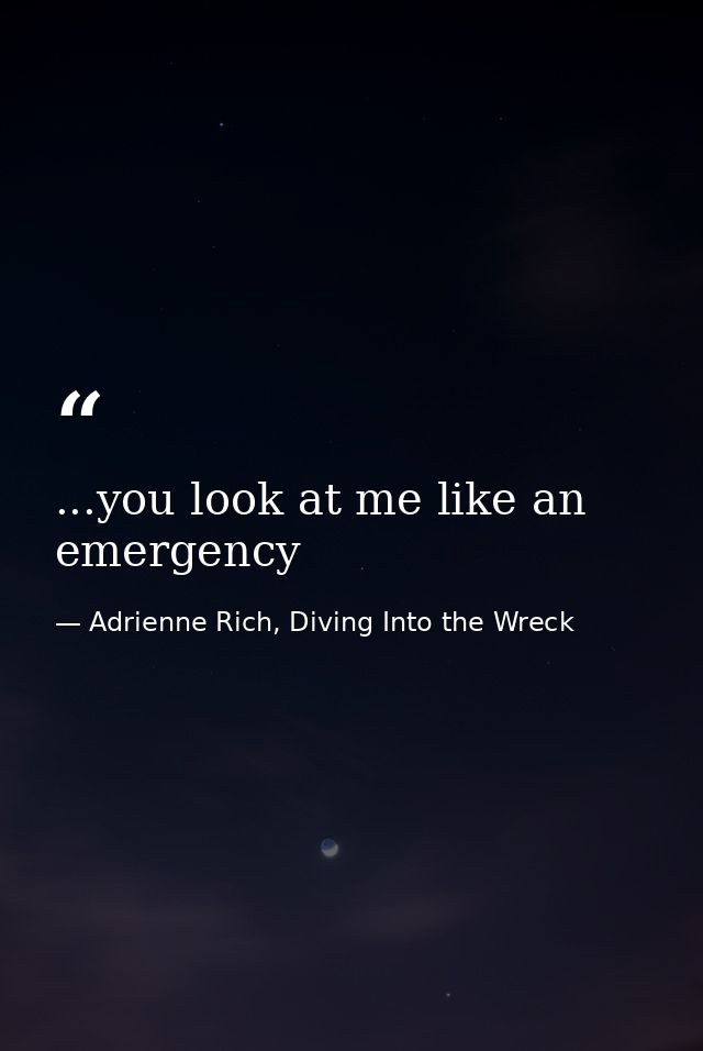 ...you look at me like an emergency — Adrienne Rich, Diving Into the Wreck