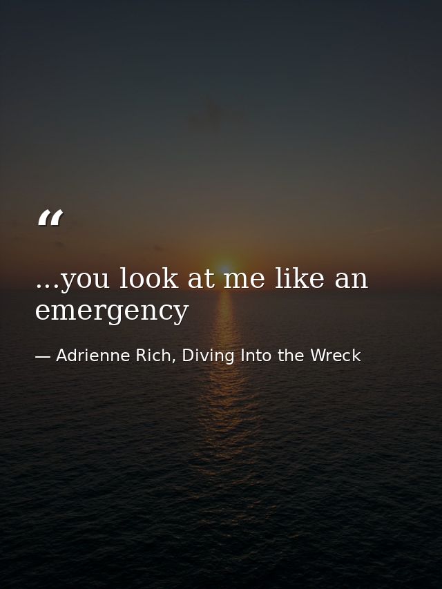 ...you look at me like an emergency — Adrienne Rich, Diving Into the Wreck