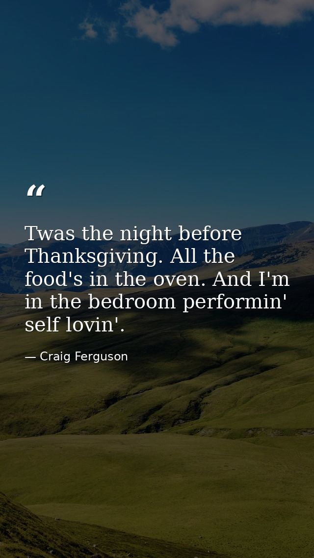 Twas the night before Thanksgiving. All the food's in the oven. And I'm in the bedroom performin' self lovin'. — Craig Ferguson