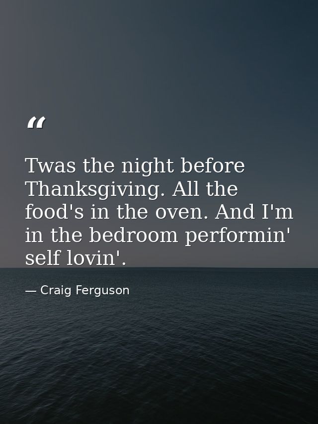 Twas the night before Thanksgiving. All the food's in the oven. And I'm in the bedroom performin' self lovin'. — Craig Ferguson