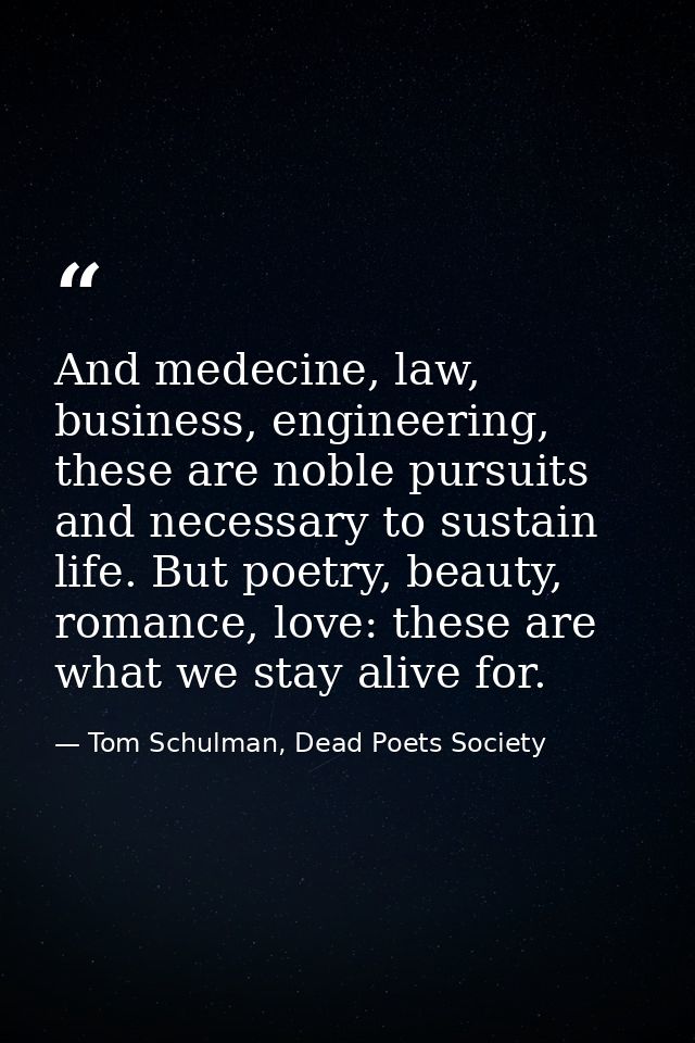 And medecine, law, business, engineering, these are noble pursuits and necessary to sustain life. But poetry, beauty, ro — Tom Schulman, Dead Poets Society