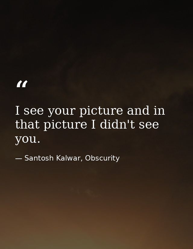 I see your picture and in that picture I didn't see you. — Santosh Kalwar, Obscurity