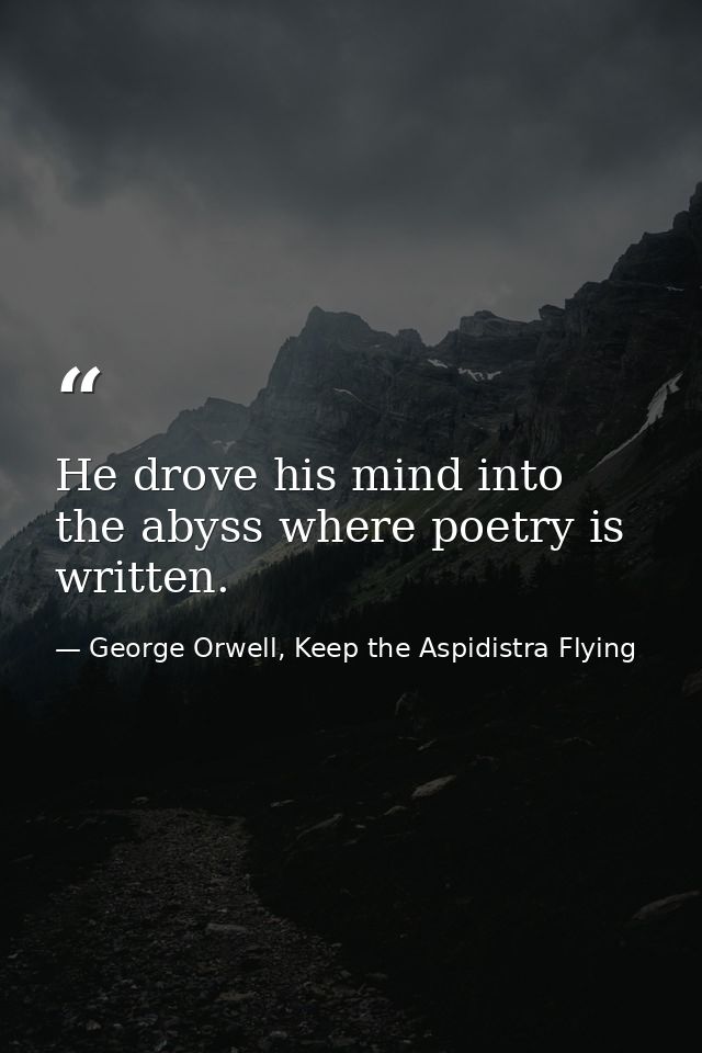 He drove his mind into the abyss where poetry is written. — George Orwell, Keep the Aspidistra Flying