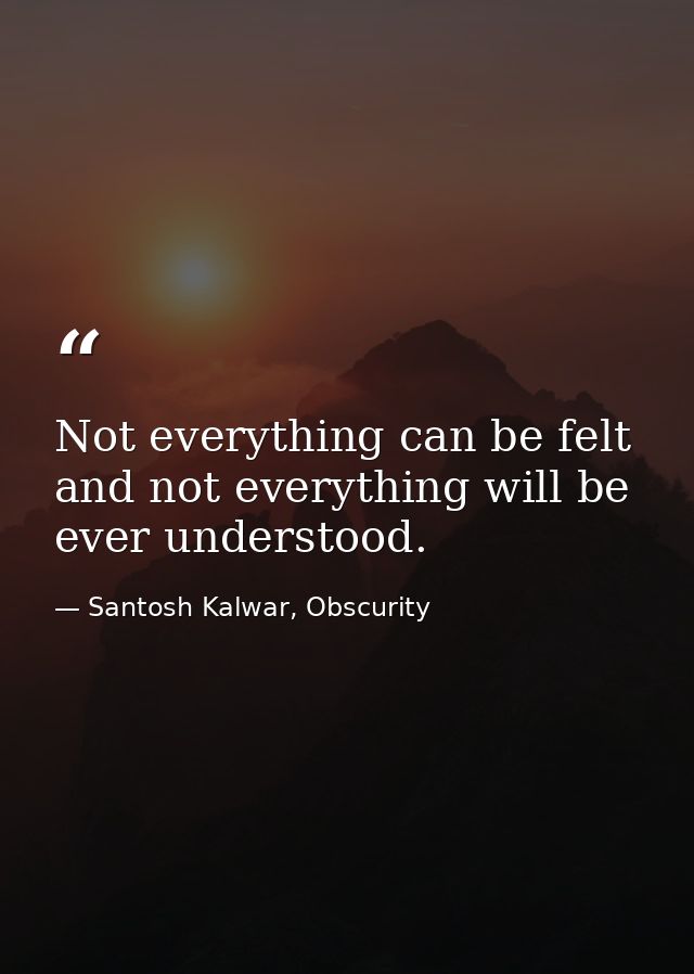 Not everything can be felt and not everything will be ever understood. — Santosh Kalwar, Obscurity