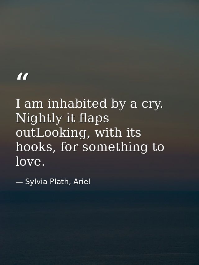 I am inhabited by a cry. Nightly it flaps outLooking, with its hooks, for something to love. — Sylvia Plath, Ariel