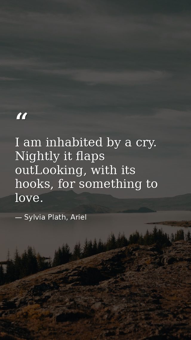 I am inhabited by a cry. Nightly it flaps outLooking, with its hooks, for something to love. — Sylvia Plath, Ariel