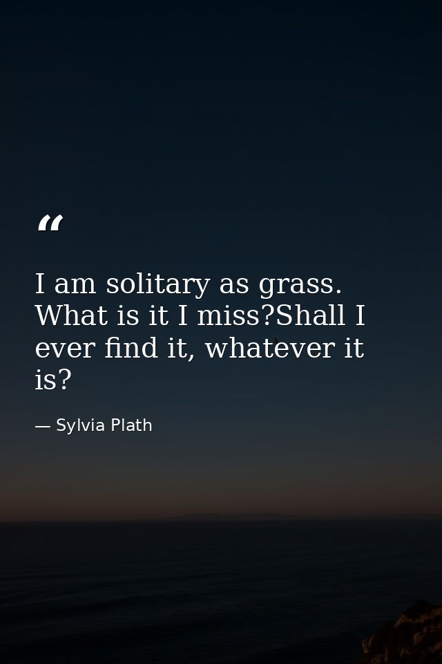 I am solitary as grass. What is it I miss?Shall I ever find it, whatever it is? — Sylvia Plath