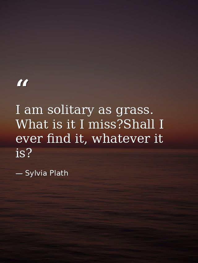 I am solitary as grass. What is it I miss?Shall I ever find it, whatever it is? — Sylvia Plath