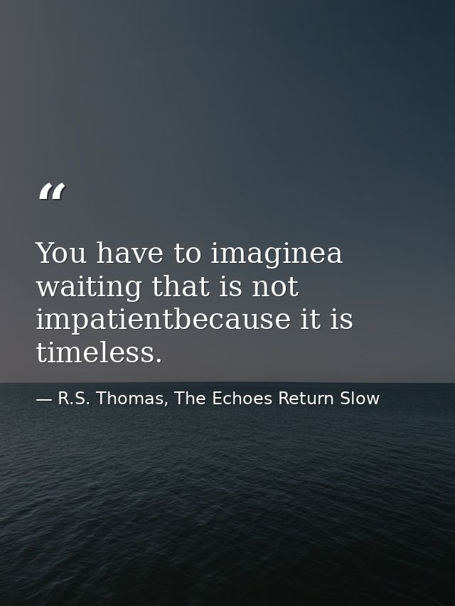 You have to imaginea waiting that is not impatientbecause it is timeless. — R.S. Thomas, The Echoes Return Slow