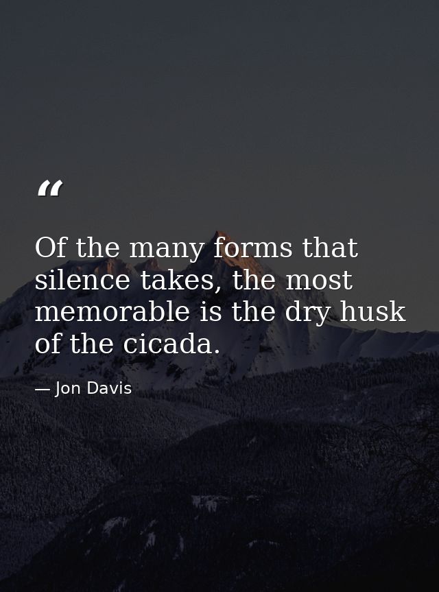Of the many forms that silence takes, the most memorable is the dry husk of the cicada. — Jon Davis