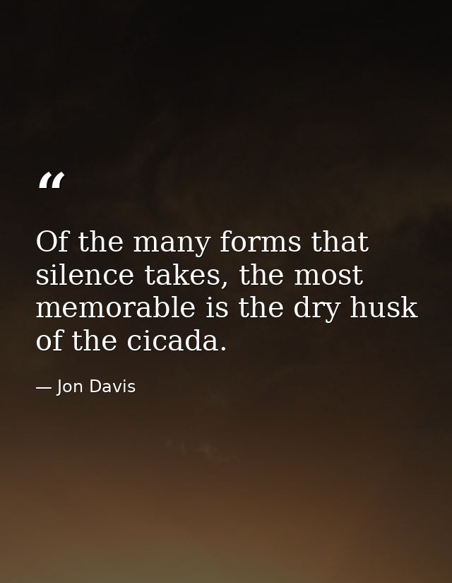 Of the many forms that silence takes, the most memorable is the dry husk of the cicada. — Jon Davis