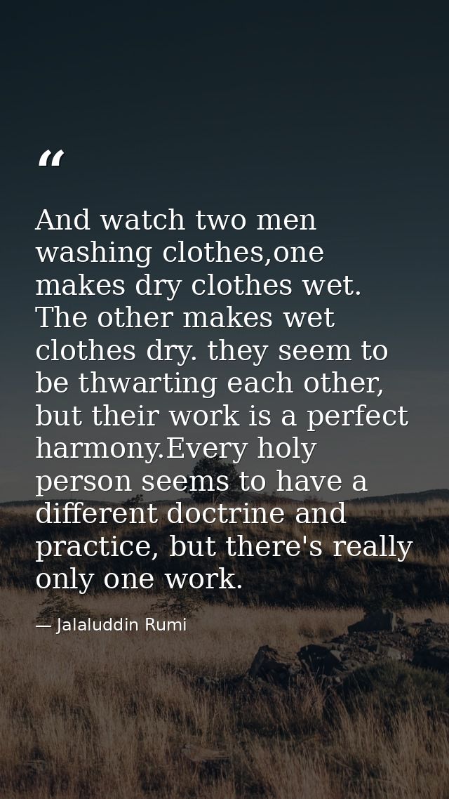 And watch two men washing clothes,one makes dry clothes wet. The other makes wet clothes dry. they seem to be thwarting  — Jalaluddin Rumi
