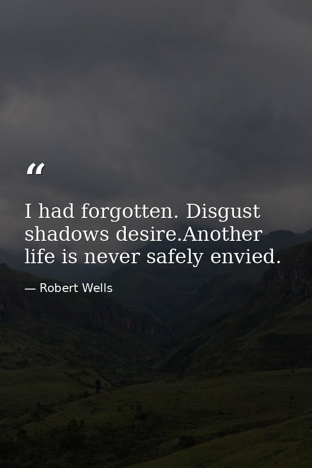 I had forgotten. Disgust shadows desire.Another life is never safely envied. — Robert Wells