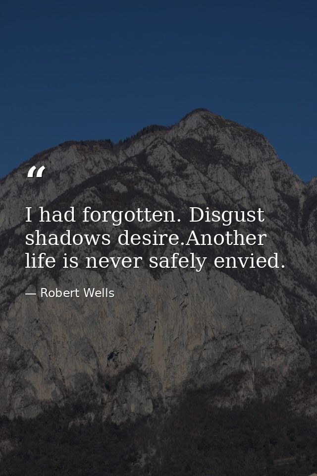 I had forgotten. Disgust shadows desire.Another life is never safely envied. — Robert Wells