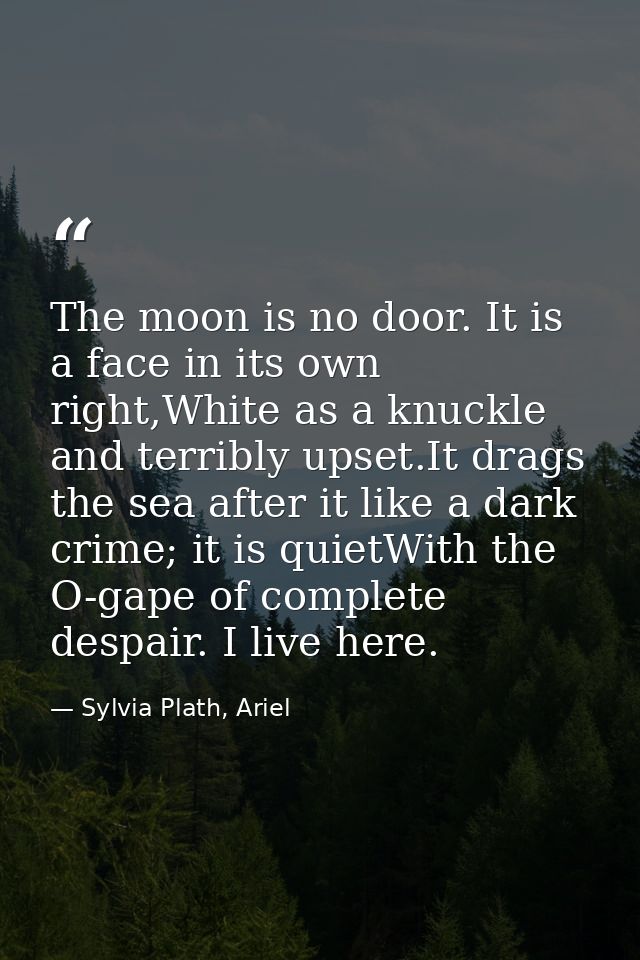 The moon is no door. It is a face in its own right,White as a knuckle and terribly upset.It drags the sea after it like  — Sylvia Plath, Ariel