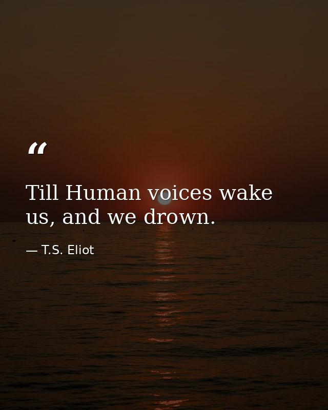 Till Human voices wake us, and we drown. — T.S. Eliot
