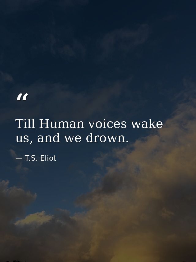 Till Human voices wake us, and we drown. — T.S. Eliot