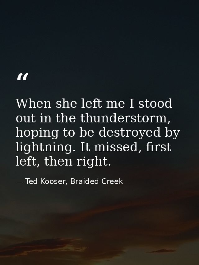 When she left me I stood out in the thunderstorm, hoping to be destroyed by lightning. It missed, first left, then right — Ted Kooser, Braided Creek