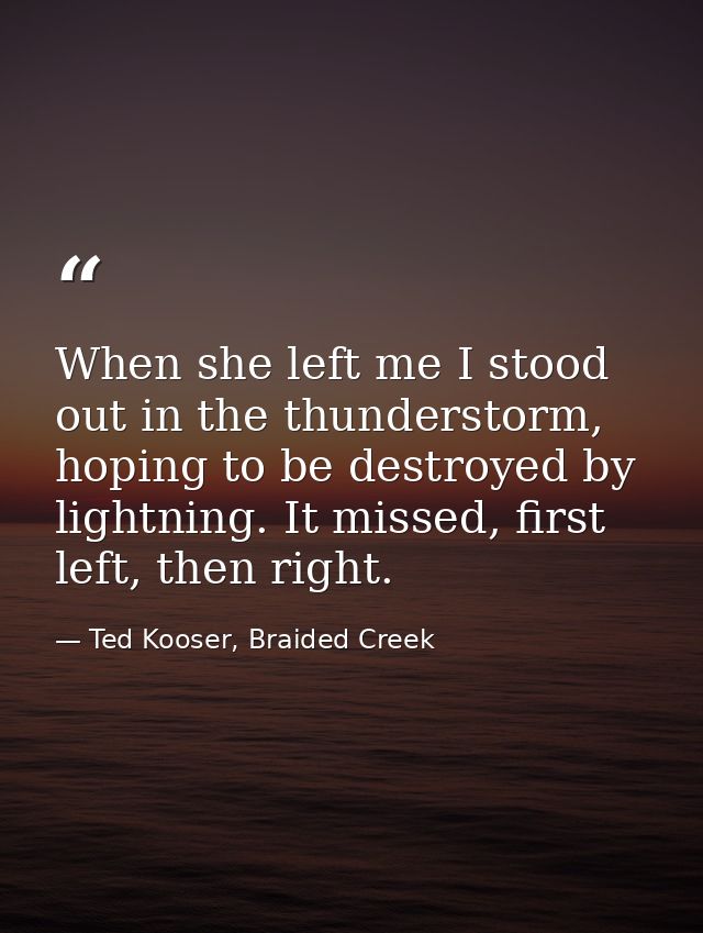 When she left me I stood out in the thunderstorm, hoping to be destroyed by lightning. It missed, first left, then right — Ted Kooser, Braided Creek