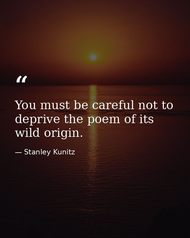 You must be careful not to deprive the poem of its wild origin. — Stanley Kunitz