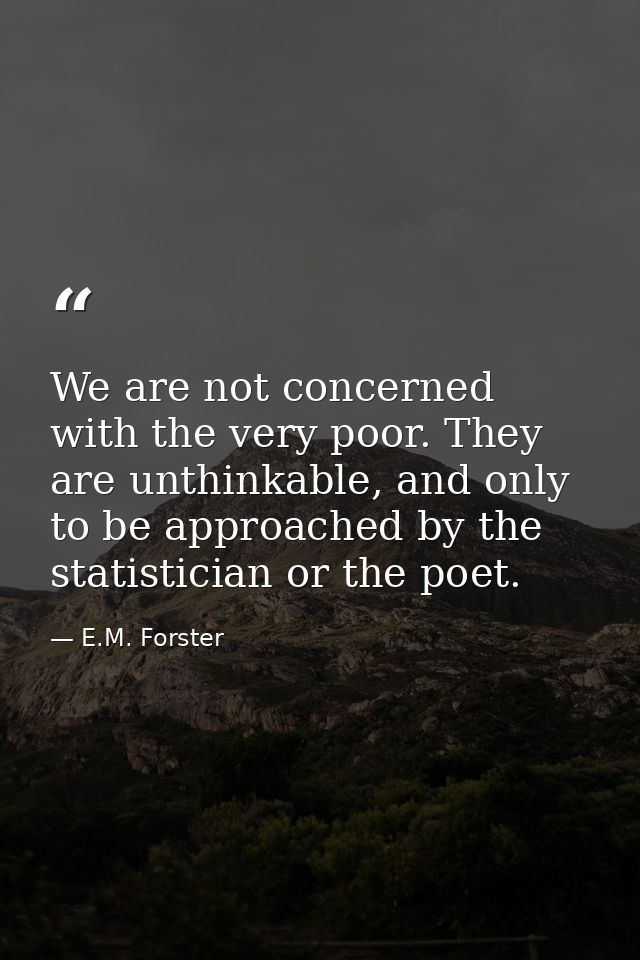 We are not concerned with the very poor. They are unthinkable, and only to be approached by the statistician or the poet — E.M. Forster