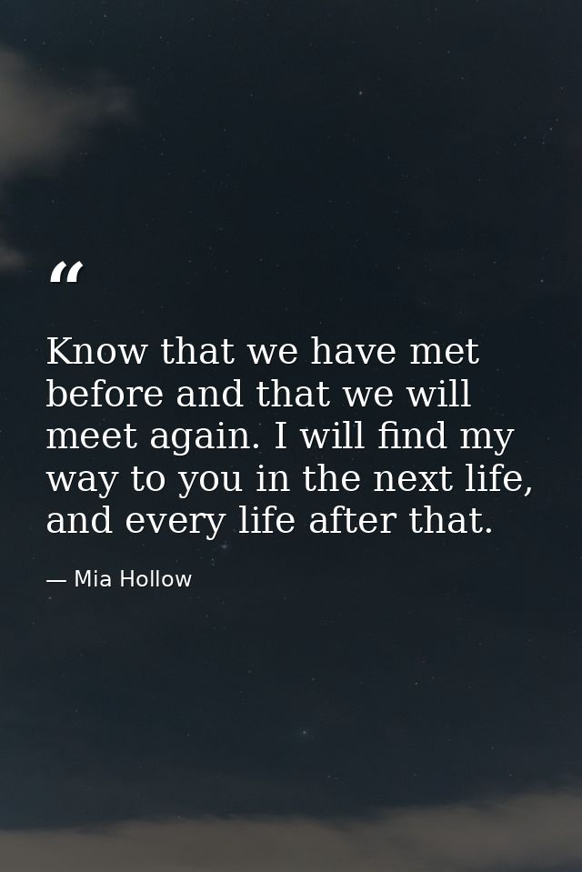 Know that we have met before and that we will meet again. I will find my way to you in the next life, and every life aft — Mia Hollow