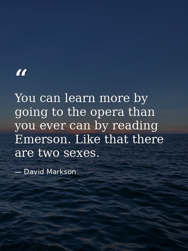 You can learn more by going to the opera than you ever can by reading Emerson. Like that there are two sexes. — David Markson