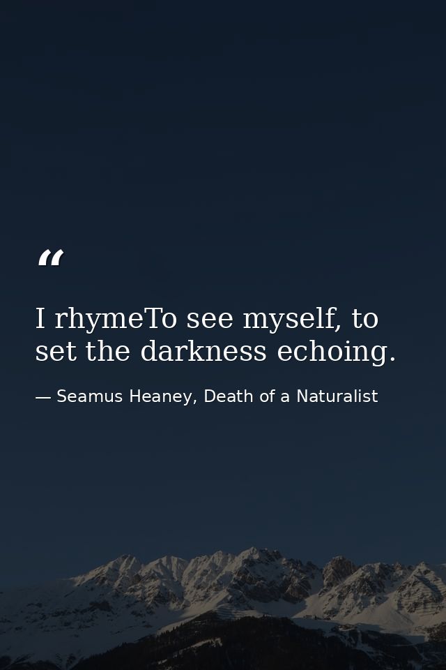I rhymeTo see myself, to set the darkness echoing. — Seamus Heaney, Death of a Naturalist