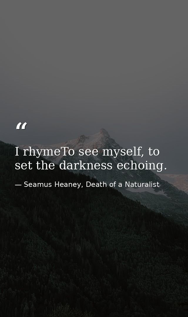 I rhymeTo see myself, to set the darkness echoing. — Seamus Heaney, Death of a Naturalist