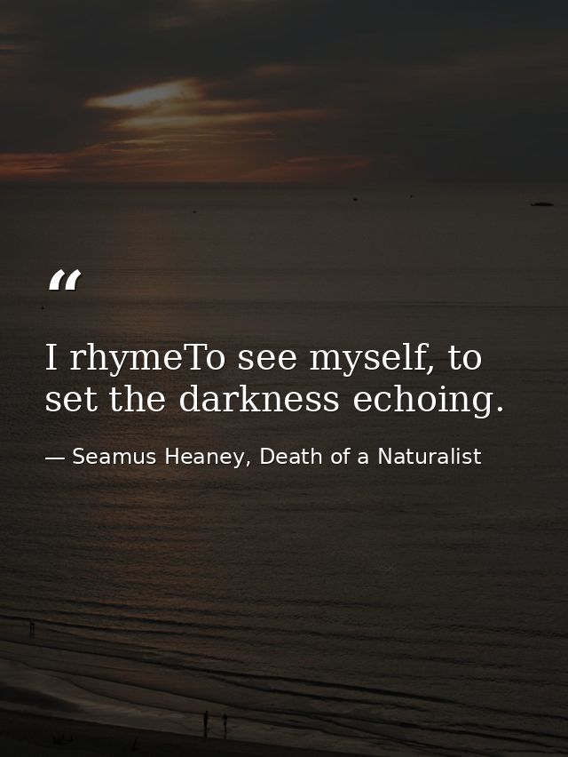 I rhymeTo see myself, to set the darkness echoing. — Seamus Heaney, Death of a Naturalist