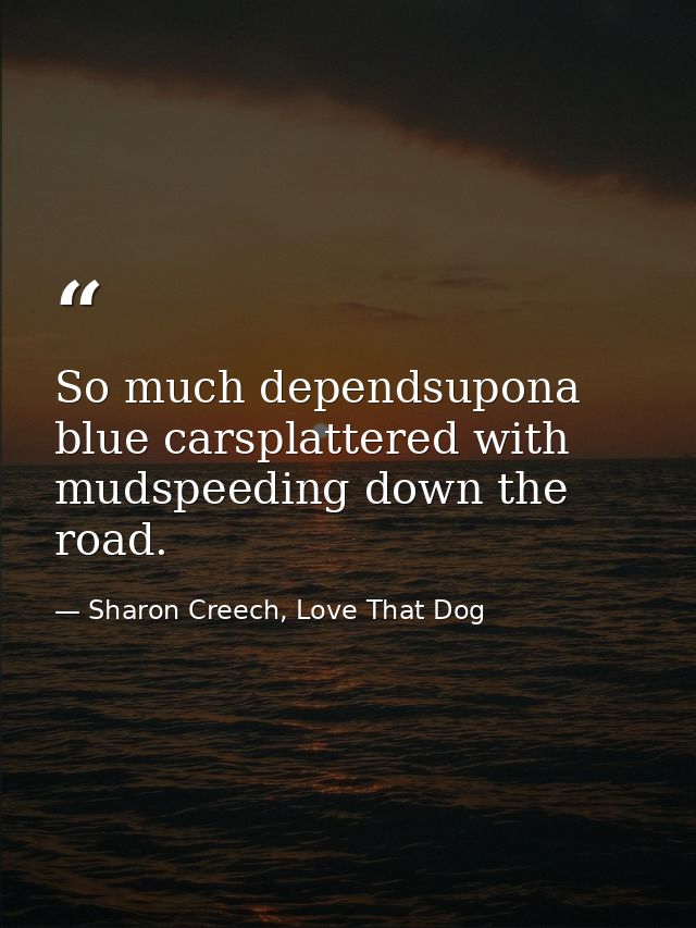 So much dependsupona blue carsplattered with mudspeeding down the road. — Sharon Creech, Love That Dog