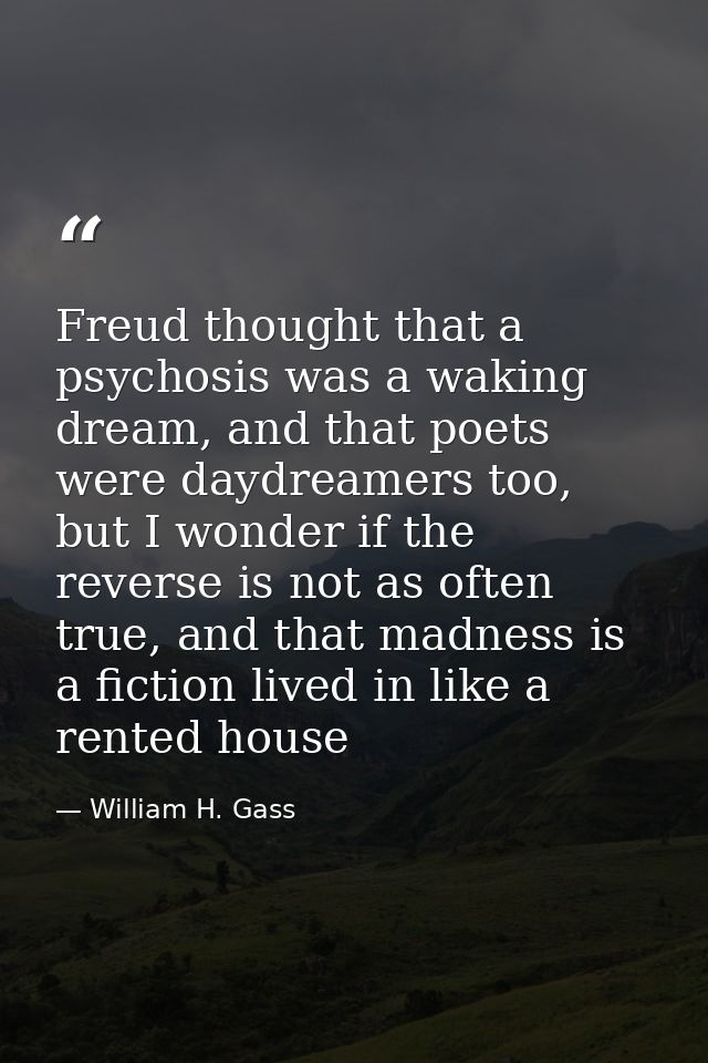 Freud thought that a psychosis was a waking dream, and that poets were daydreamers too, but I wonder if the reverse is n — William H. Gass