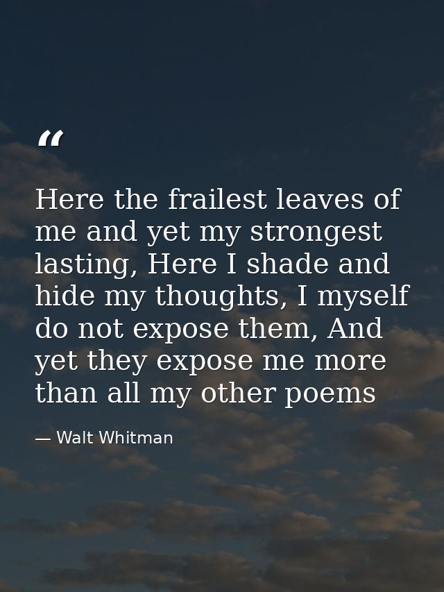 Here the frailest leaves of me and yet my strongest lasting, Here I shade and hide my thoughts, I myself do not expose t — Walt Whitman