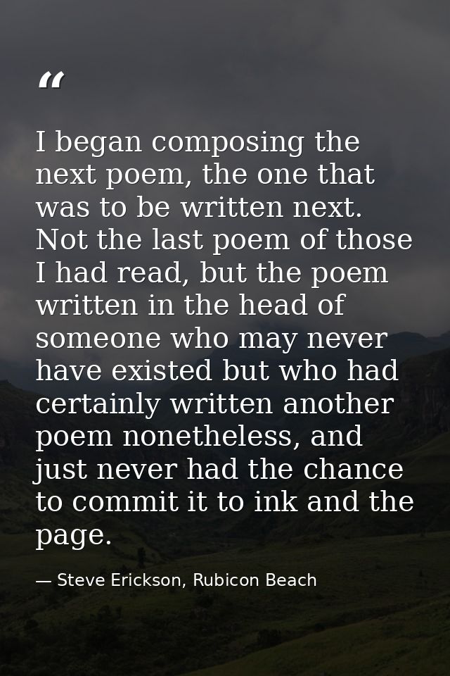 I began composing the next poem, the one that was to be written next. Not the last poem of those I had read, but the poe — Steve Erickson, Rubicon Beach