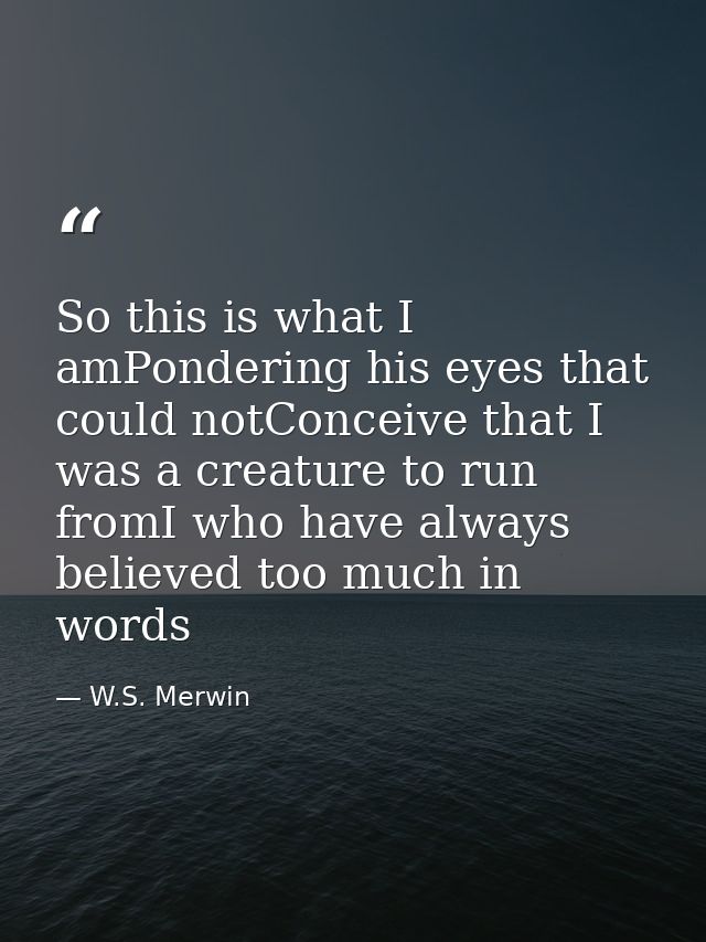 So this is what I amPondering his eyes that could notConceive that I was a creature to run fromI who have always believe — W.S. Merwin