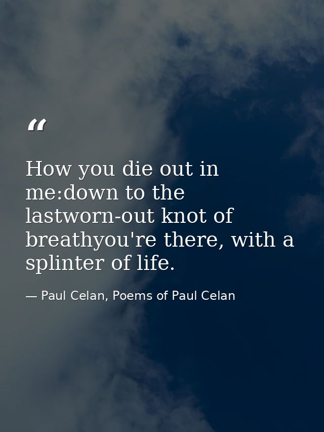 How you die out in me:down to the lastworn-out knot of breathyou're there, with a splinter of life. — Paul Celan, Poems of Paul Celan