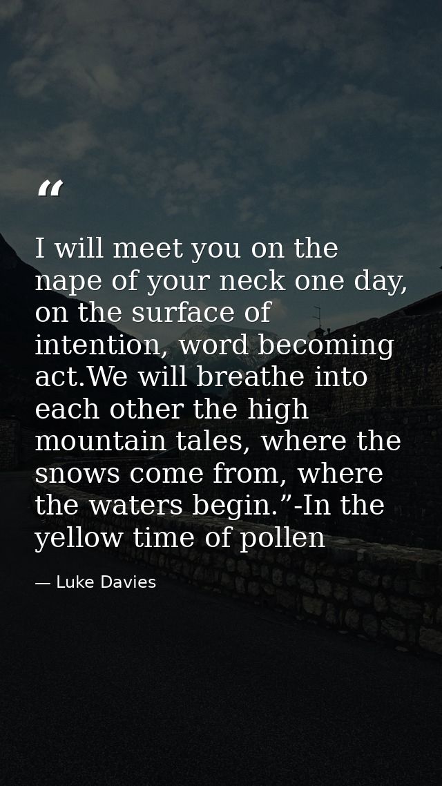 I will meet you on the nape of your neck one day, on the surface of intention, word becoming act.We will breathe into ea — Luke Davies