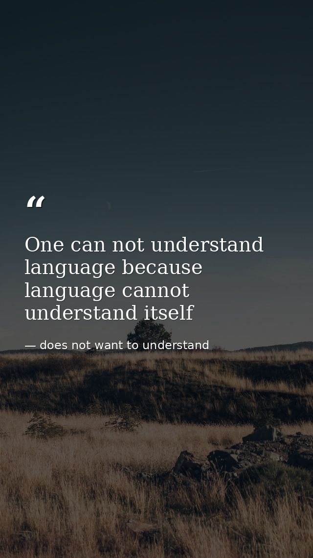 One can not understand language because language cannot understand itself — does not want to understand
