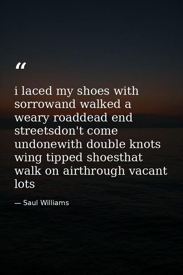 i laced my shoes with sorrowand walked a weary roaddead end streetsdon't come undonewith double knots wing tipped shoest — Saul Williams
