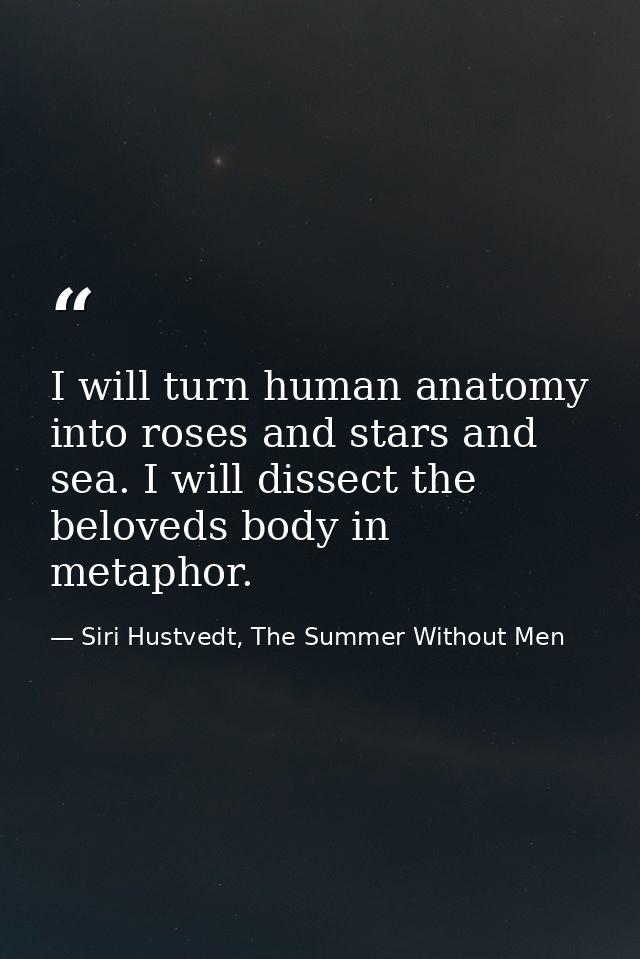 I will turn human anatomy into roses and stars and sea. I will dissect the beloveds body in metaphor. — Siri Hustvedt, The Summer Without Men