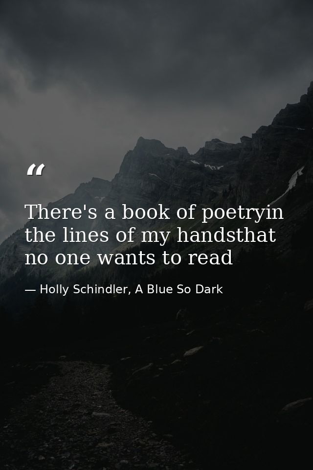 There's a book of poetryin the lines of my handsthat no one wants to read — Holly Schindler, A Blue So Dark