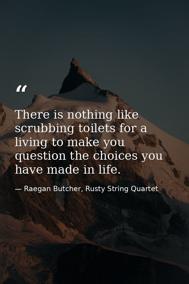 There is nothing like scrubbing toilets for a living to make you question the choices you have made in life. — Raegan Butcher, Rusty String Quartet
