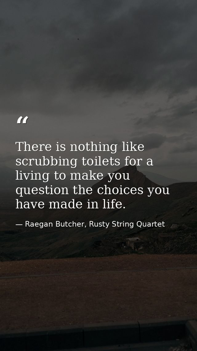 There is nothing like scrubbing toilets for a living to make you question the choices you have made in life. — Raegan Butcher, Rusty String Quartet