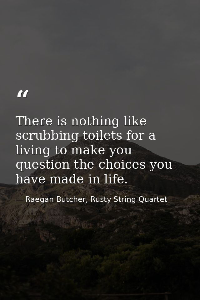 There is nothing like scrubbing toilets for a living to make you question the choices you have made in life. — Raegan Butcher, Rusty String Quartet