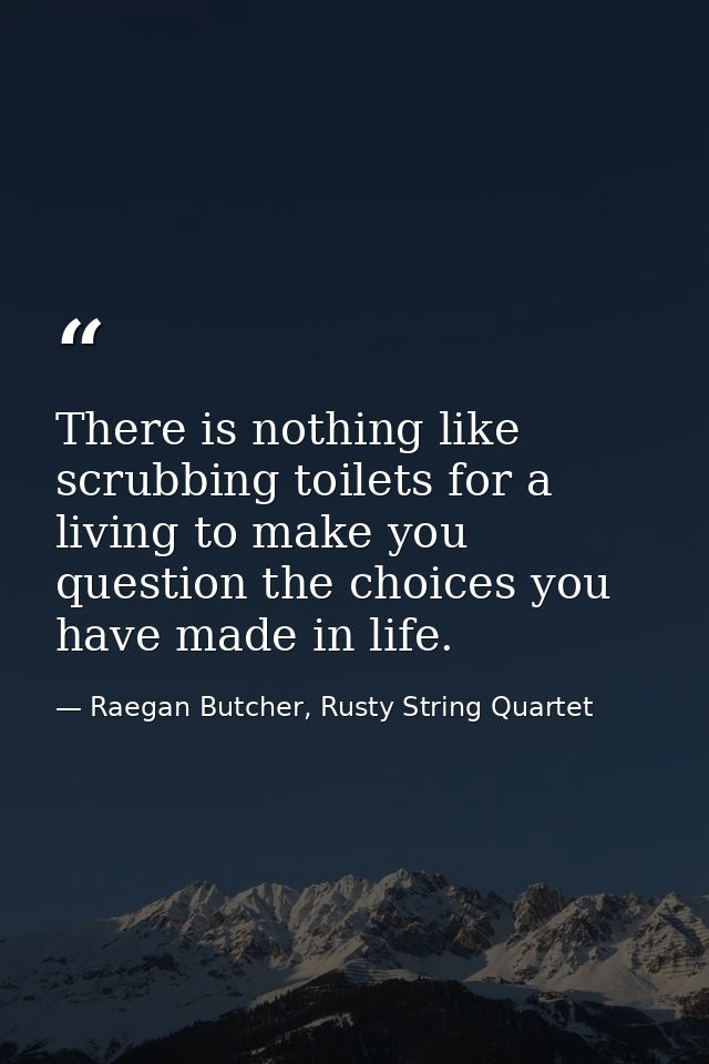 There is nothing like scrubbing toilets for a living to make you question the choices you have made in life. — Raegan Butcher, Rusty String Quartet