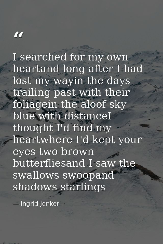I searched for my own heartand long after I had lost my wayin the days trailing past with their foliagein the aloof sky  — Ingrid Jonker