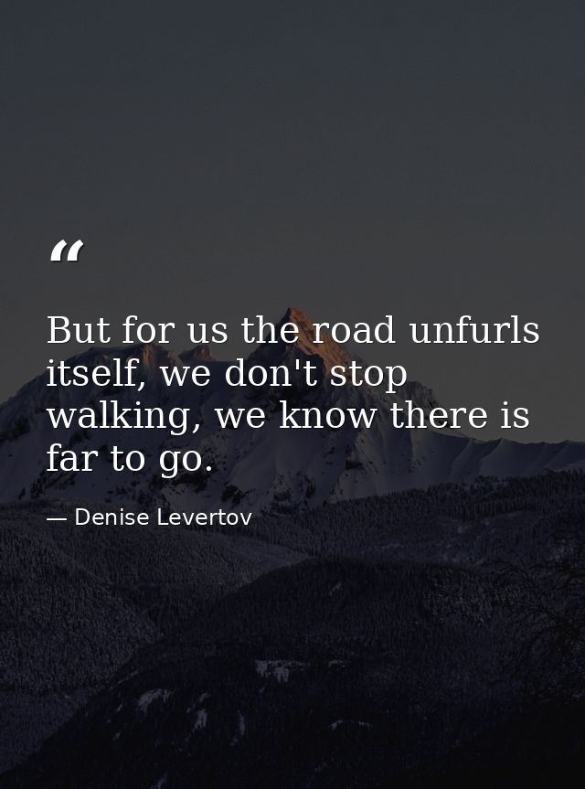 But for us the road unfurls itself, we don't stop walking, we know there is far to go. — Denise Levertov