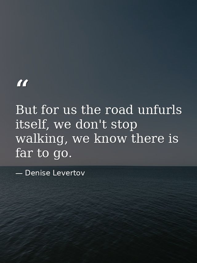 But for us the road unfurls itself, we don't stop walking, we know there is far to go. — Denise Levertov