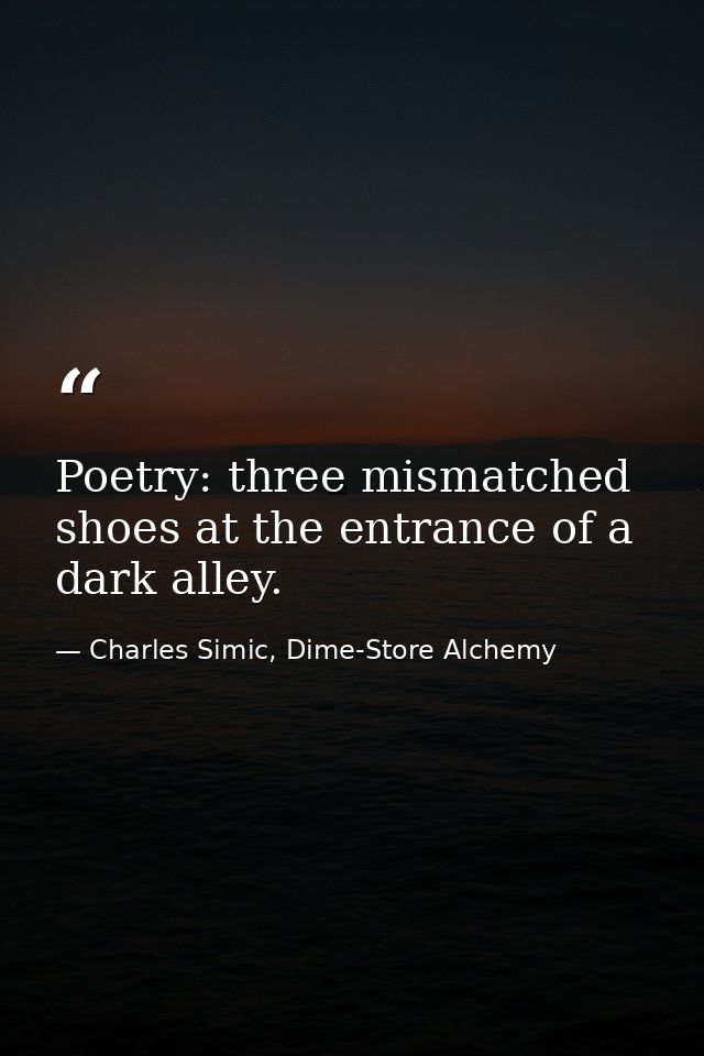 Poetry: three mismatched shoes at the entrance of a dark alley. — Charles Simic, Dime-Store Alchemy
