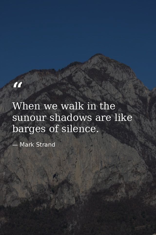 When we walk in the sunour shadows are like barges of silence. — Mark Strand